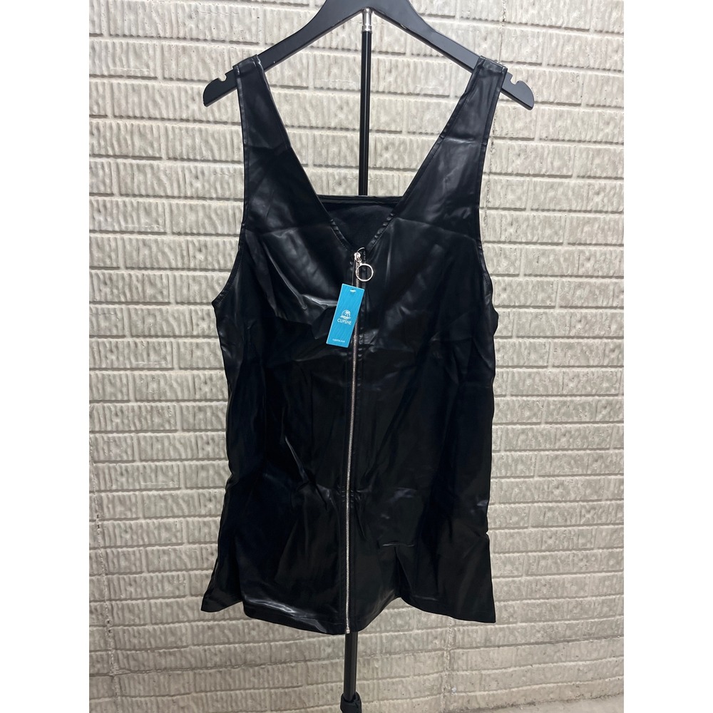 Cupshe Womens Faux Leather Zip Front Mini Dress Black V-Neck CAA05A4K010A Size M